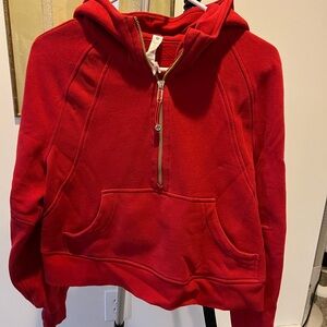 lululemon athletica Red Cropped hoodie with hooded back gold logo